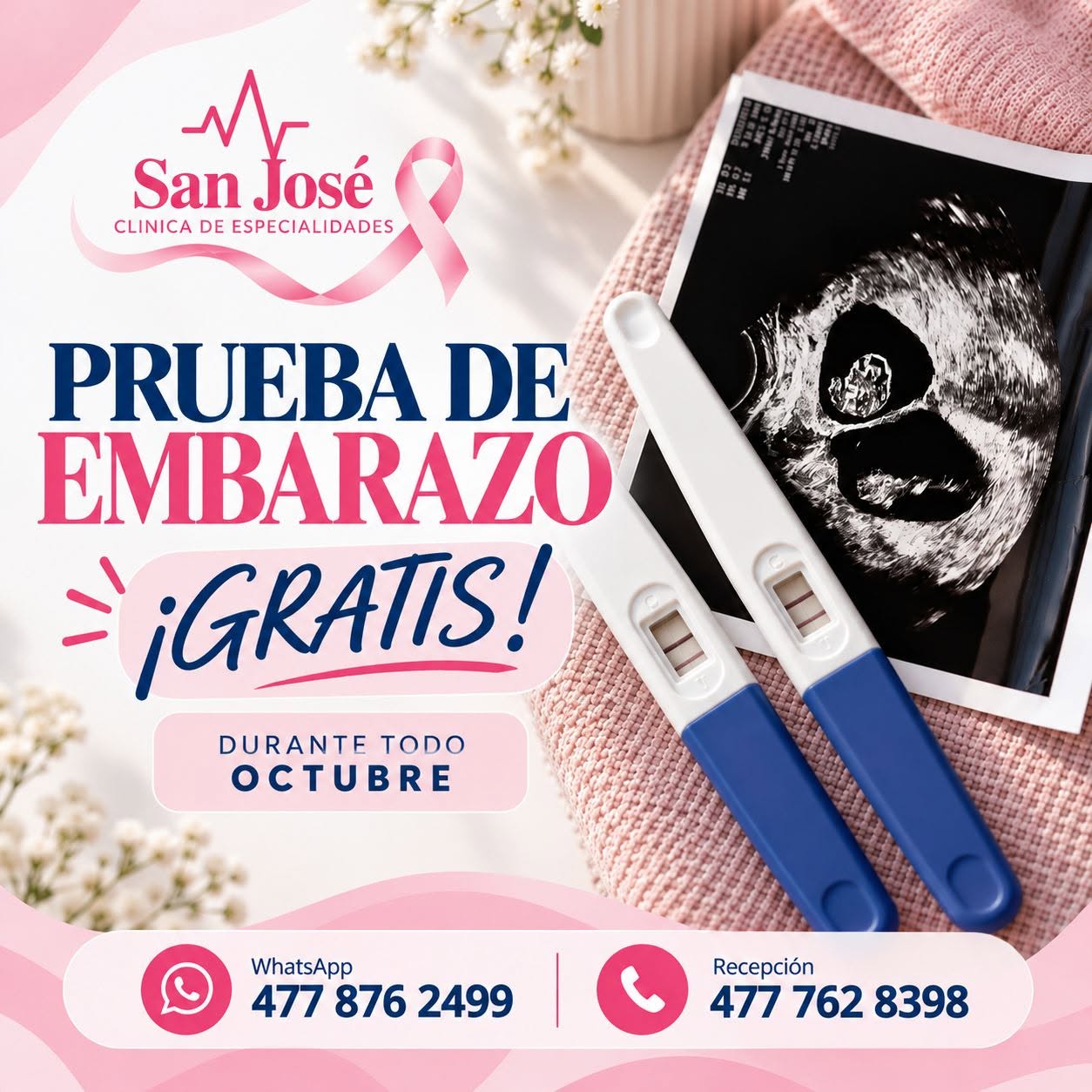 Promoción de prueba de embarazo gratis durante octubre en Clínica de Especialidades San José